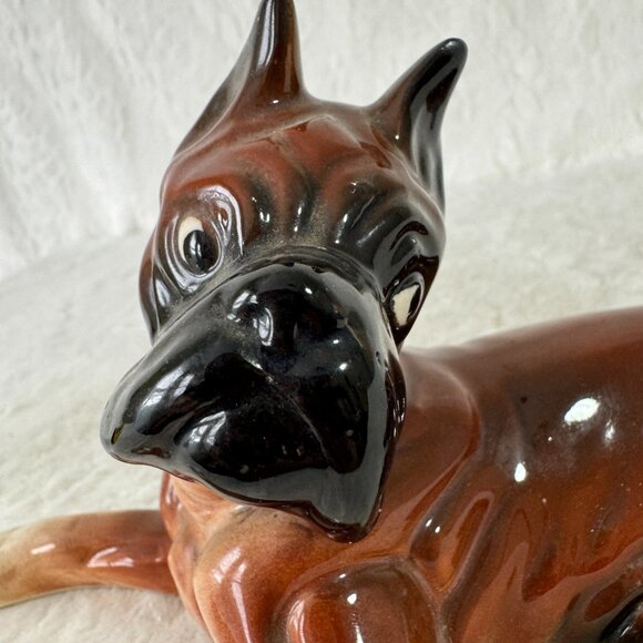 Vintage Boxer Dog Figure Ceramic Porcelain Laying Down - Picture 9 of 9